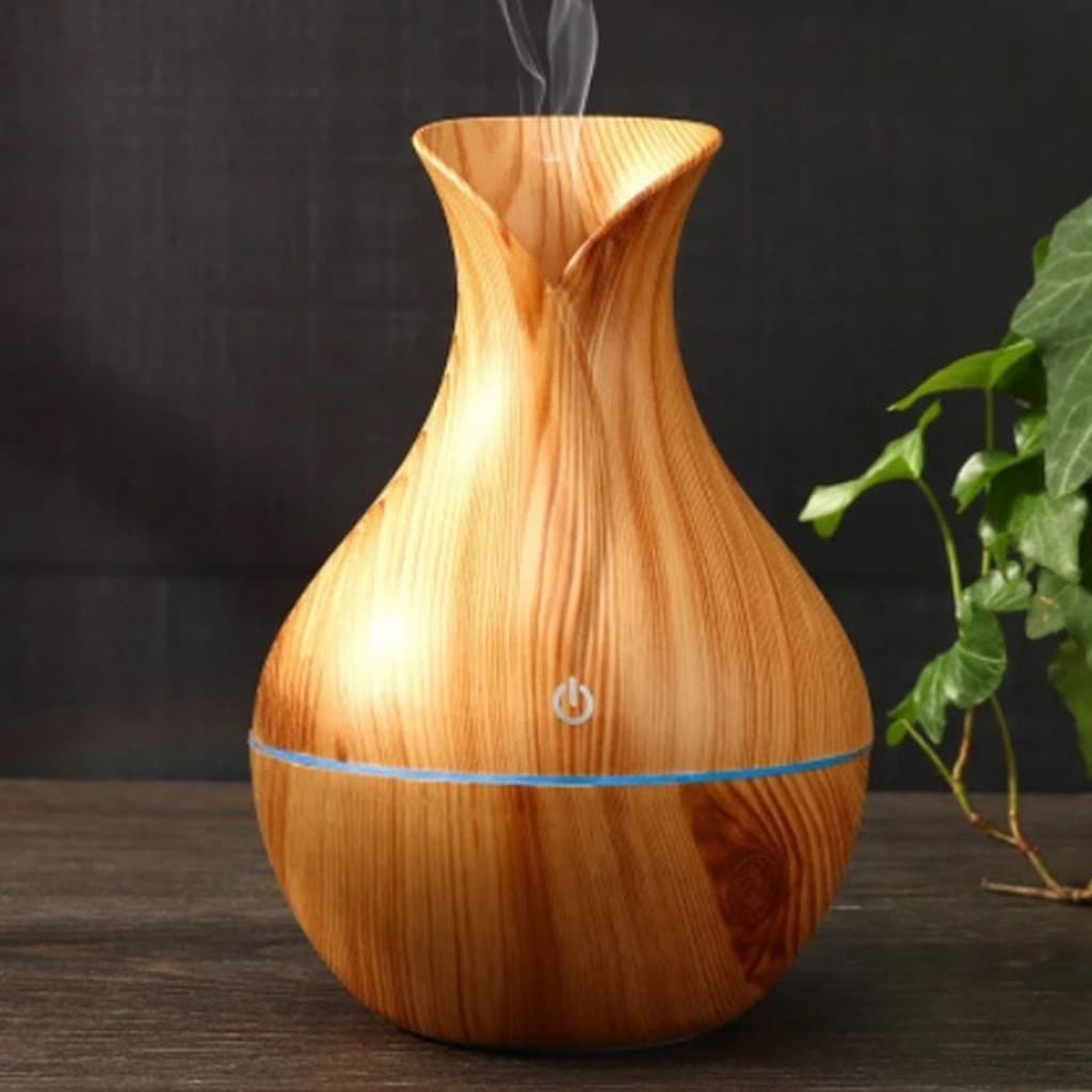 Umidificador Design de Vaso Aromatizador Silencioso textura de Madeira Recarregável com LED MARISA