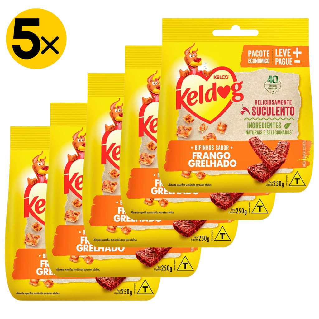 Kit 5 Bifinho Keldog para Cães Sabor Frango Grelhado 250 g
