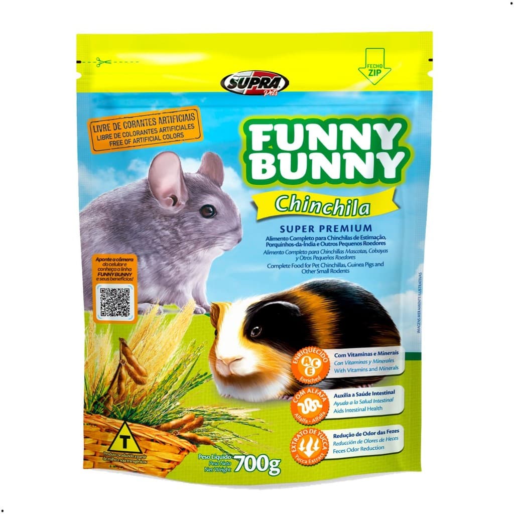 Ração para Chinchila Porquinhos-da-Índia 700g Funny Bunny Alimento para Porquinho da Índia Chinchila