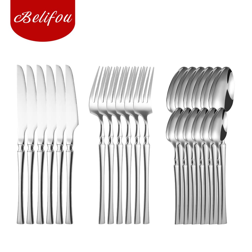 Belifou Kit 24 Jogo De Talheres Aço Inoxidável 416 Cintura Fina Prata - Luna