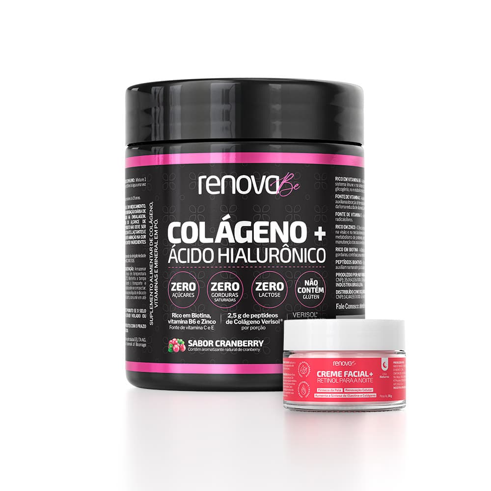 Kit Completo Renova Be com Colágeno Frutado Verisol 216g e Creme Facial Noturno com Retinol 30g