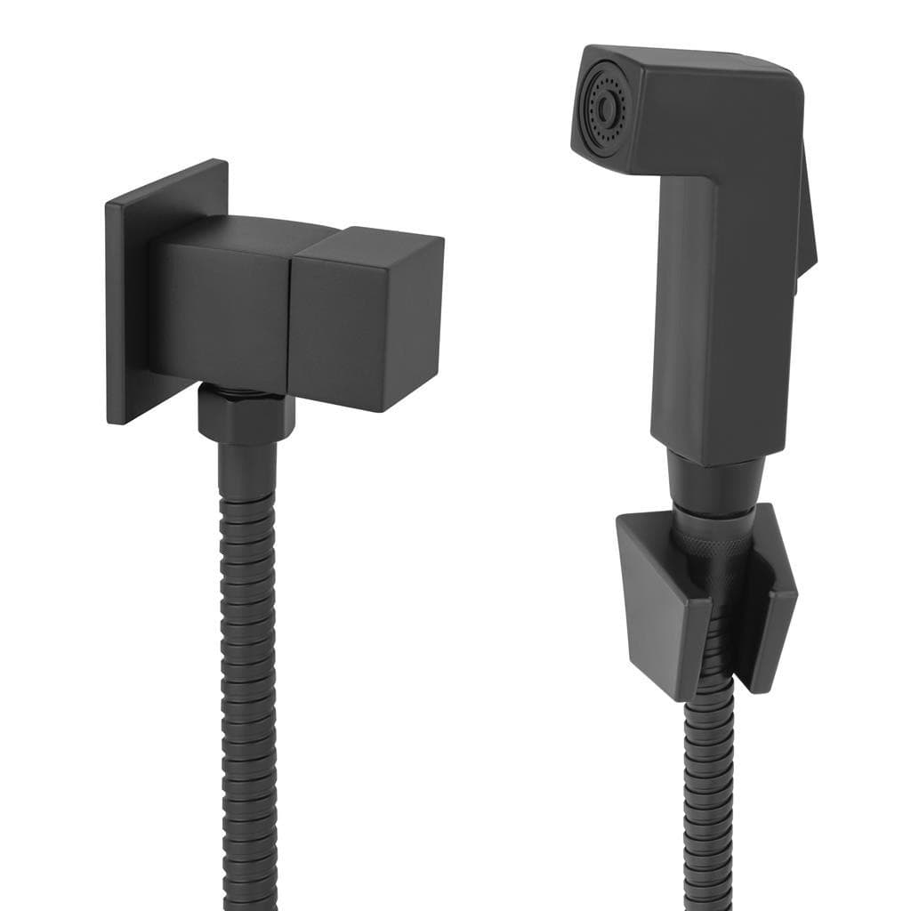 Ducha Higiênica Quadrada Super Luxo Metal Completa ¼ Volta Preto