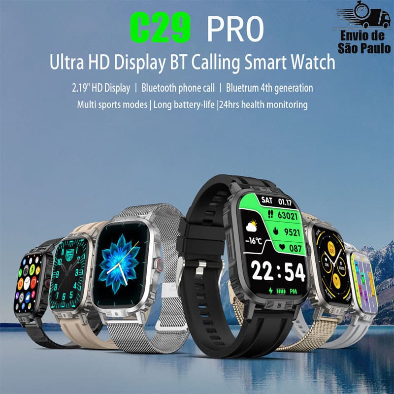 Novo C29 Pro Relógio Smartwatch 2,19 Polegadas Tela Full Touch Screen Fitness Tracker Alça Dupla Bluetooth Chamada Clock