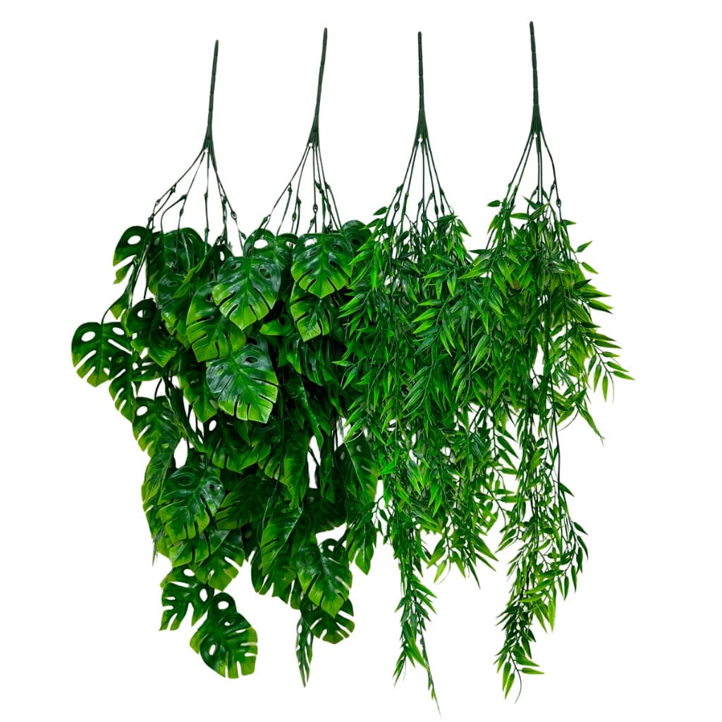 Mix 2 Pendentes de Bambu+2 Pendentes de Adão Artificial 80cm Pendurada Verde Artificial Decoração