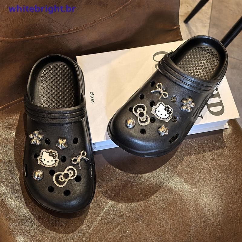 Conjunto De Fivela De Sapato HelloKitty Série Bow Star Para Tamancos Sandálias Decorações DIY Removível Flor Acessórios 