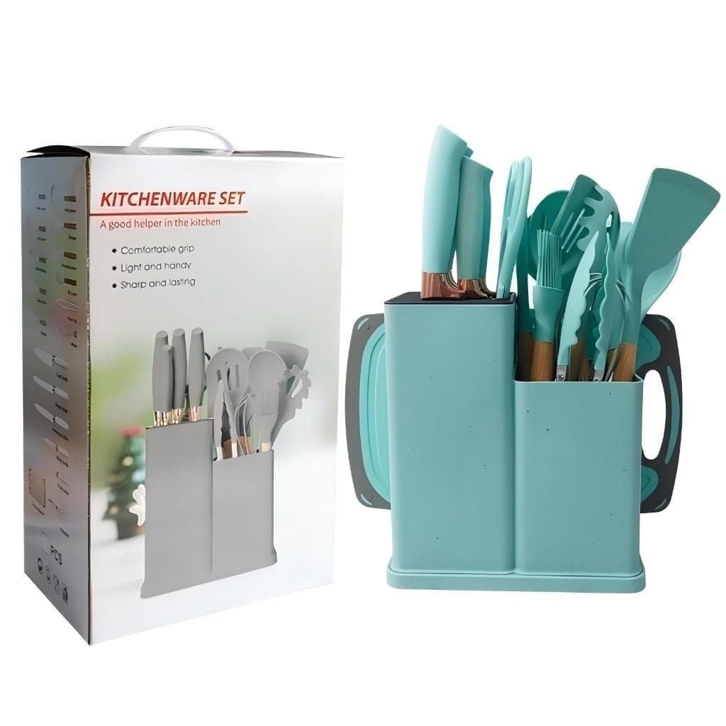 Kit Conjunto 19 Pçs De Utensílios Facas Silicone e Plástico Cozinha