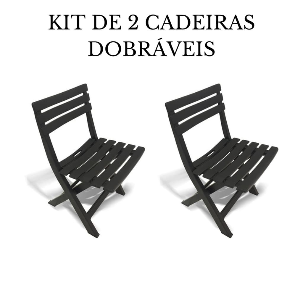 Kit 2 Cadeiras Dobrável Em Plástico Preta Suporta 110kg