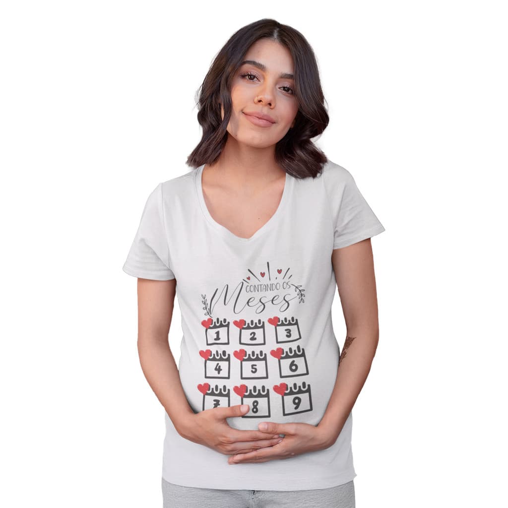 Camiseta Bata Longa Gestante Calendário Contando os Meses