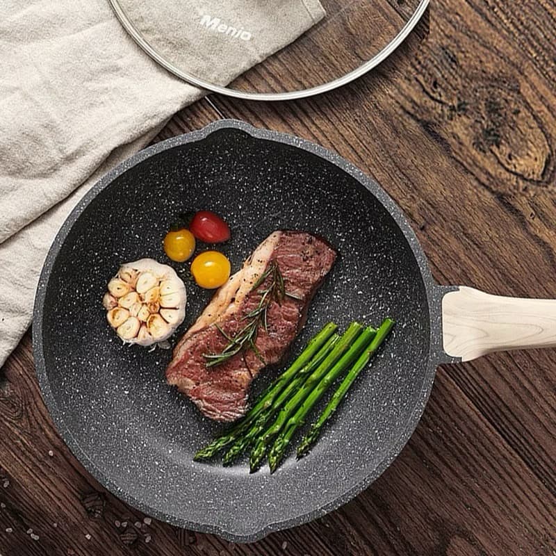 Frigideira Antiaderente Cerâmico Frita Sem Óleo 24-28cm Funda Cabo Madeira Não Gruda Fogão Indução/Gás-envio imediato