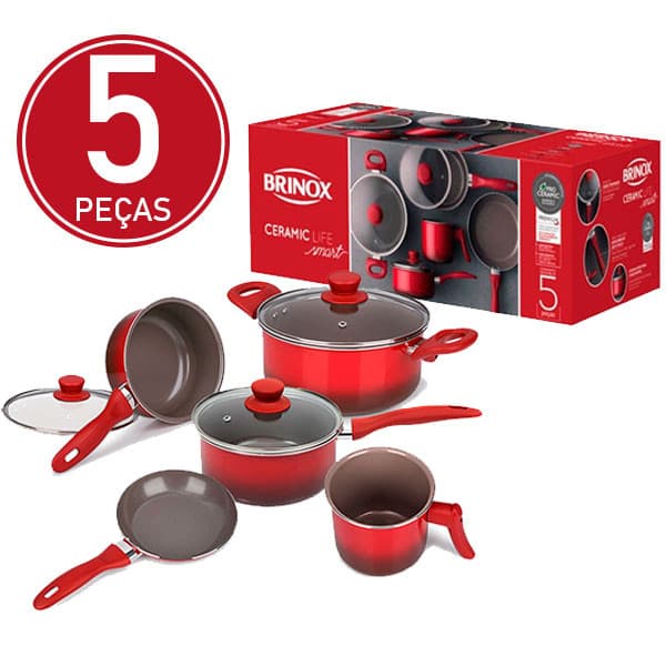 Jogo de Panelas Brinox Life Smart Easy Cerâmica 5 Peças - Vermelho