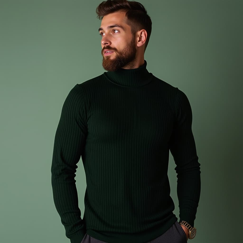 Suéter Gola Alta Masculino Manga Longa Camiseta Bege Branca Preta