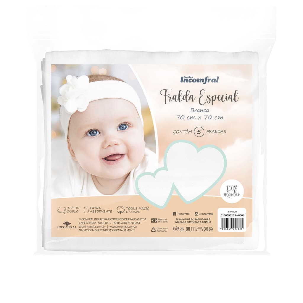 Kit 5 Fraldas Branca Especial Incomfral