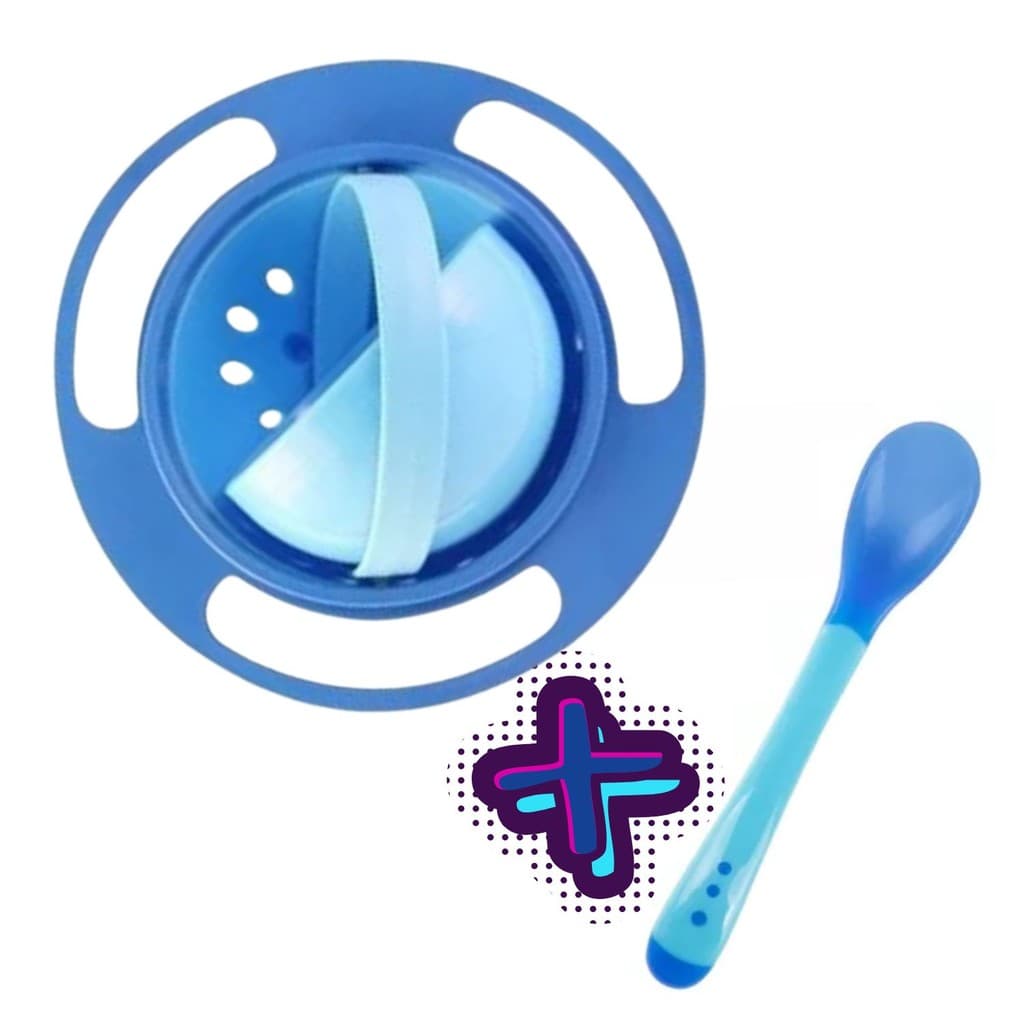 Prato Pratinho Mágico Infantil E Colher Silicone Kit Alimentação Bebe Azul/Azul