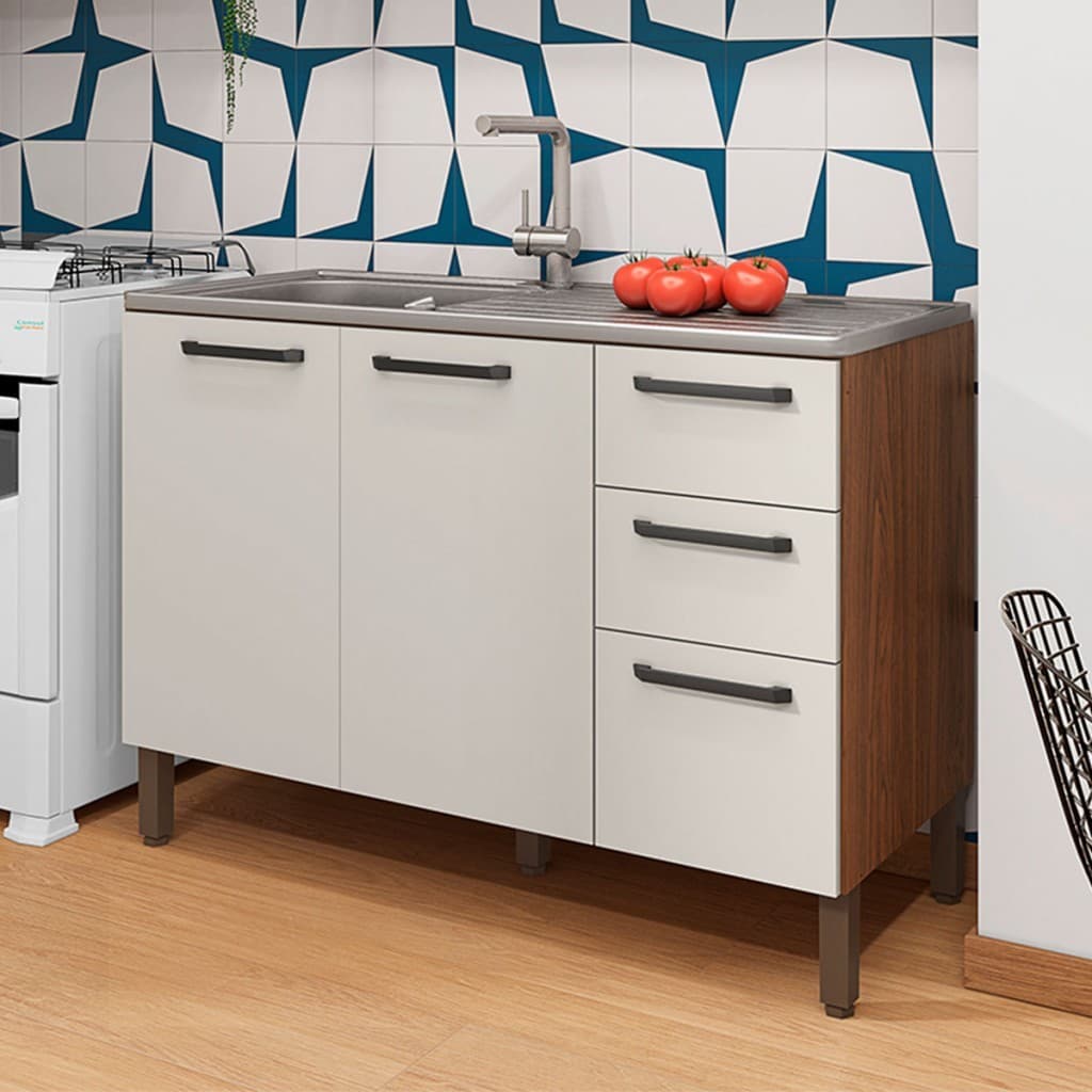 Balcão de Cozinha para Pia 120 Cm Mad Versalhes 3 Portas 2 Gavetas