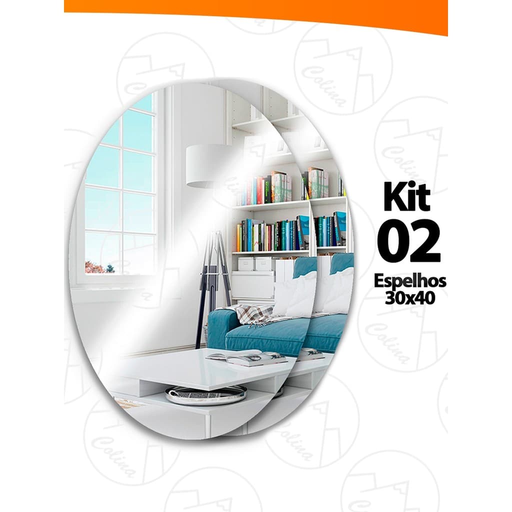 Kit 2x Espelho Placa Adesivo 30x40 Oval Acrílico Decorativo Sala Banheiro Kolling Sell
