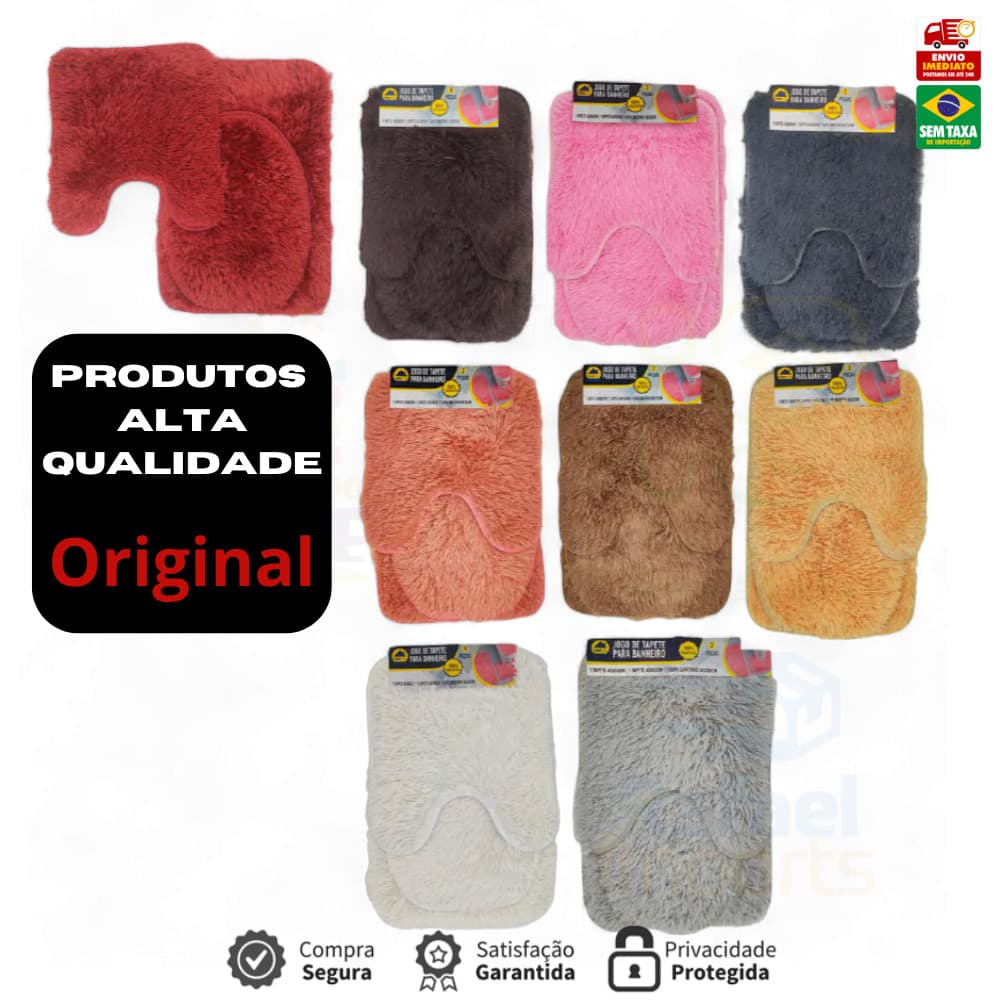 Jogo de tapetes banheiro 3 peças peludo felpudo antialérgico antiderrapante kit 3 peças varias cores
