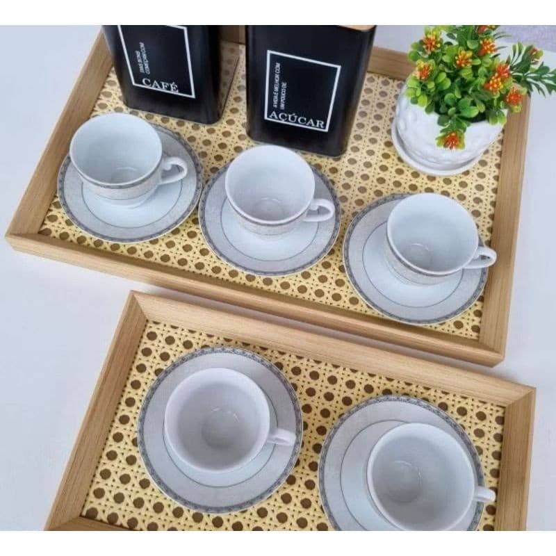 Bandeja Decorativa Retangular Organizadora Moderna Palha c/ Vidro Palhinha Italiana Redinha Rendinha