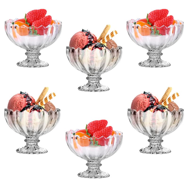 Taça Sorvete Sobremesa Vidro Canelado 150ml Kit 6un