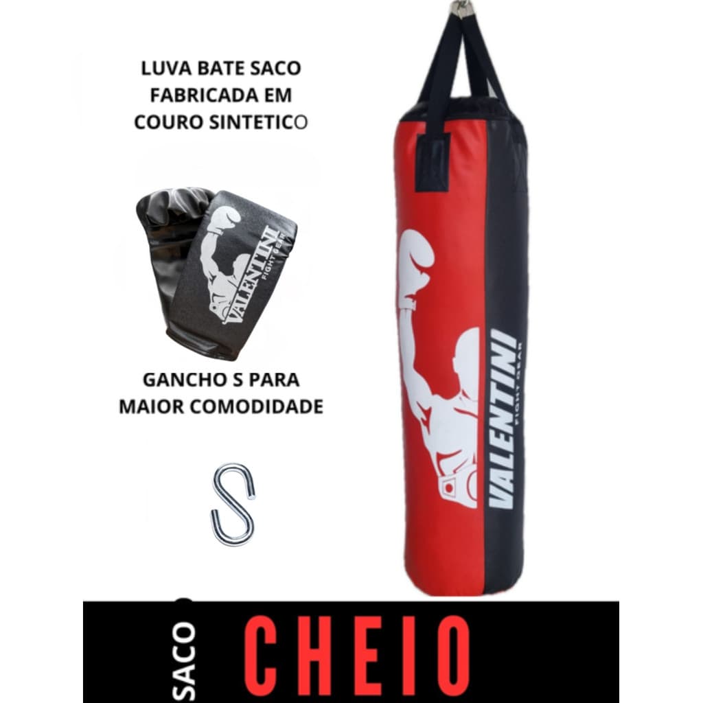 Saco de Pancada VALENTINI  120 COR cm Cheio - Treino Boxe Muay Thai  - Alta Resistencia + 1 Luva Bate Saco Preta