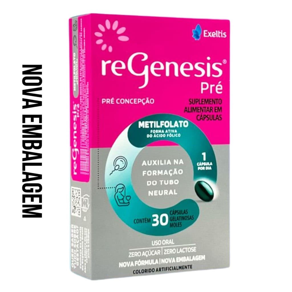 Regenesis Pré 30 Capsulas Acido Fólico Metilfolato B12 fonte de ômega