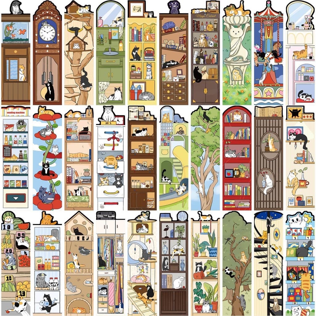 30 Pçs/set Cats Life Bookmarks DIY Manual Materiais Criativos Ins Leitura Marcador De Papel