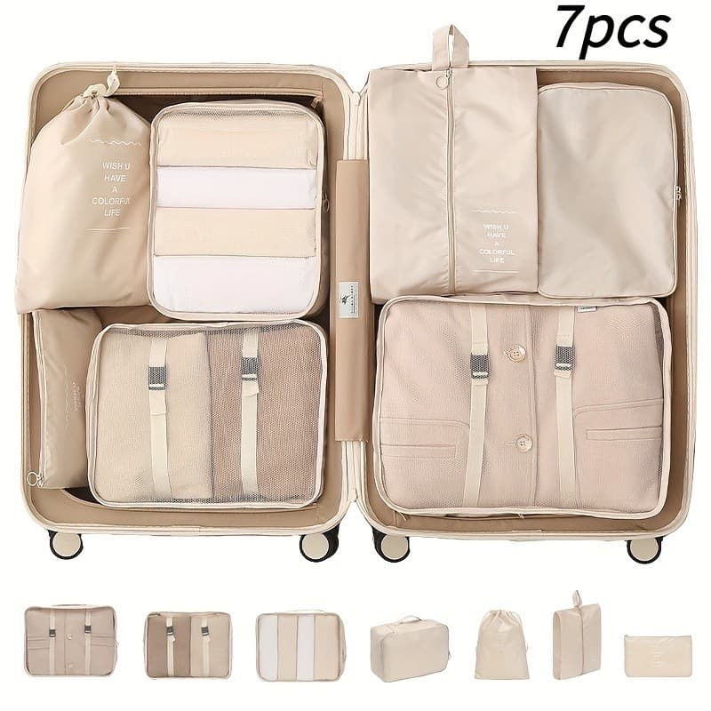 Kit Conjunto De 7 Peças Organizador De Viagem De Grande Capacidade Para Roupas,Calças E Meias jz