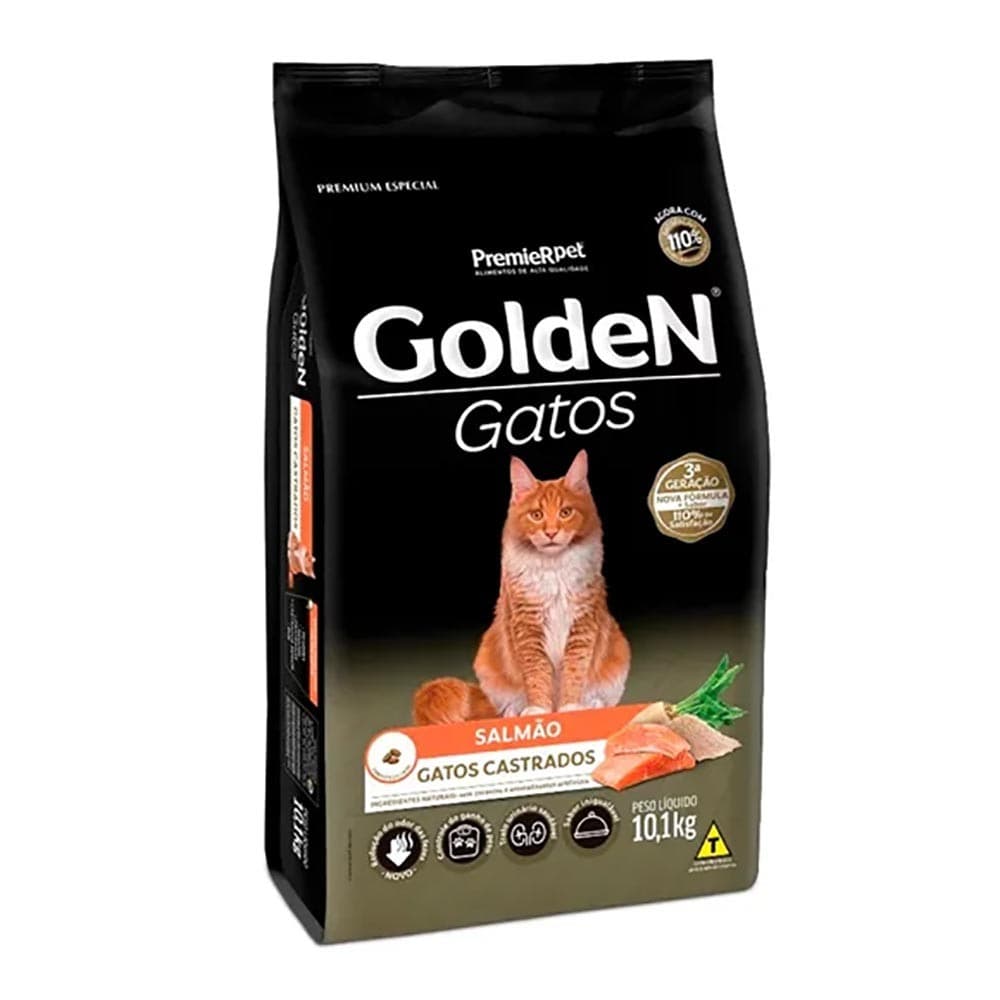 Ração Premier Golden para Gatos Adultos Castrados Salmão 10,1kg