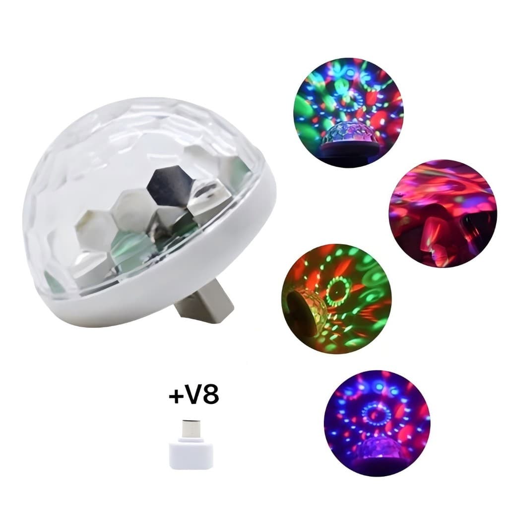 Kit 02 Mini Luz Festa Globo Giratório Led Usb Com Adaptador Celular-V8