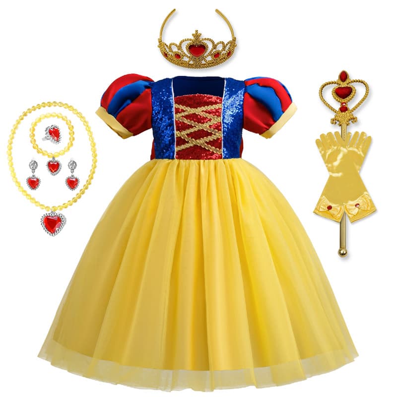 Fantasia Crianças Vestidos 3-8 Anos Tema Festa Neve Branco Arco Lantejoulas Cosplay Traje De Halloween Meninas Vestido D