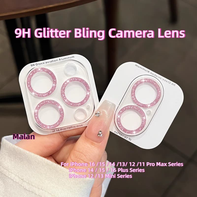 Película Protetora De Lentes De Câmera Brilhante Com Glitter Para iPhone 16 15 14 13 12 11 Pro Max 14 16 Plus 12 13 Mini