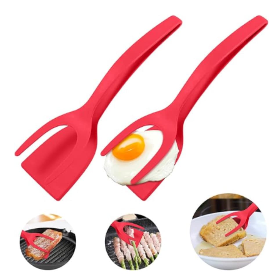 Espátulas Pinça 2 Em 1 Multifuncionais de Nylon Versátil Perfeitas para Virar Bife, Peixe e Ovos