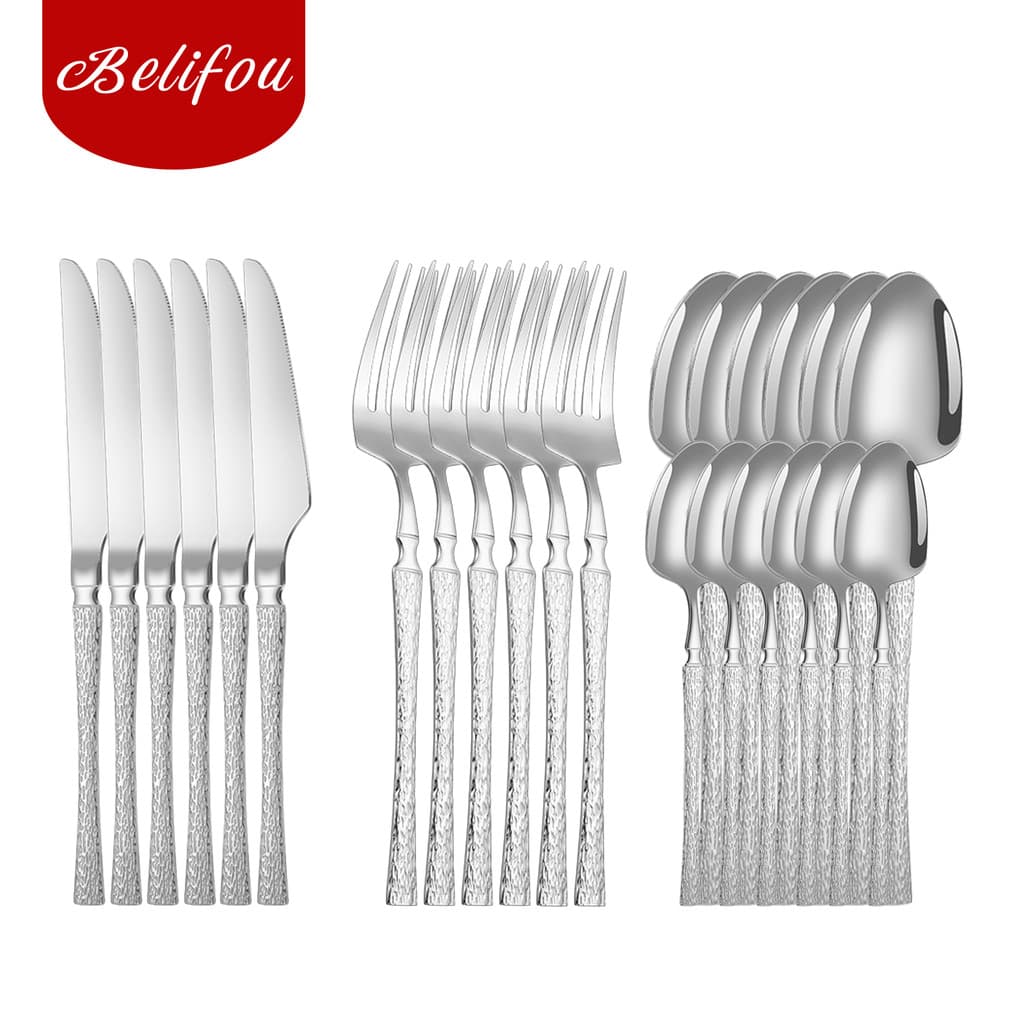 Belifou Kit 24 Jogo De Talheres Aço Inoxidável 416 Cintura Fina Textura Prata - Luna