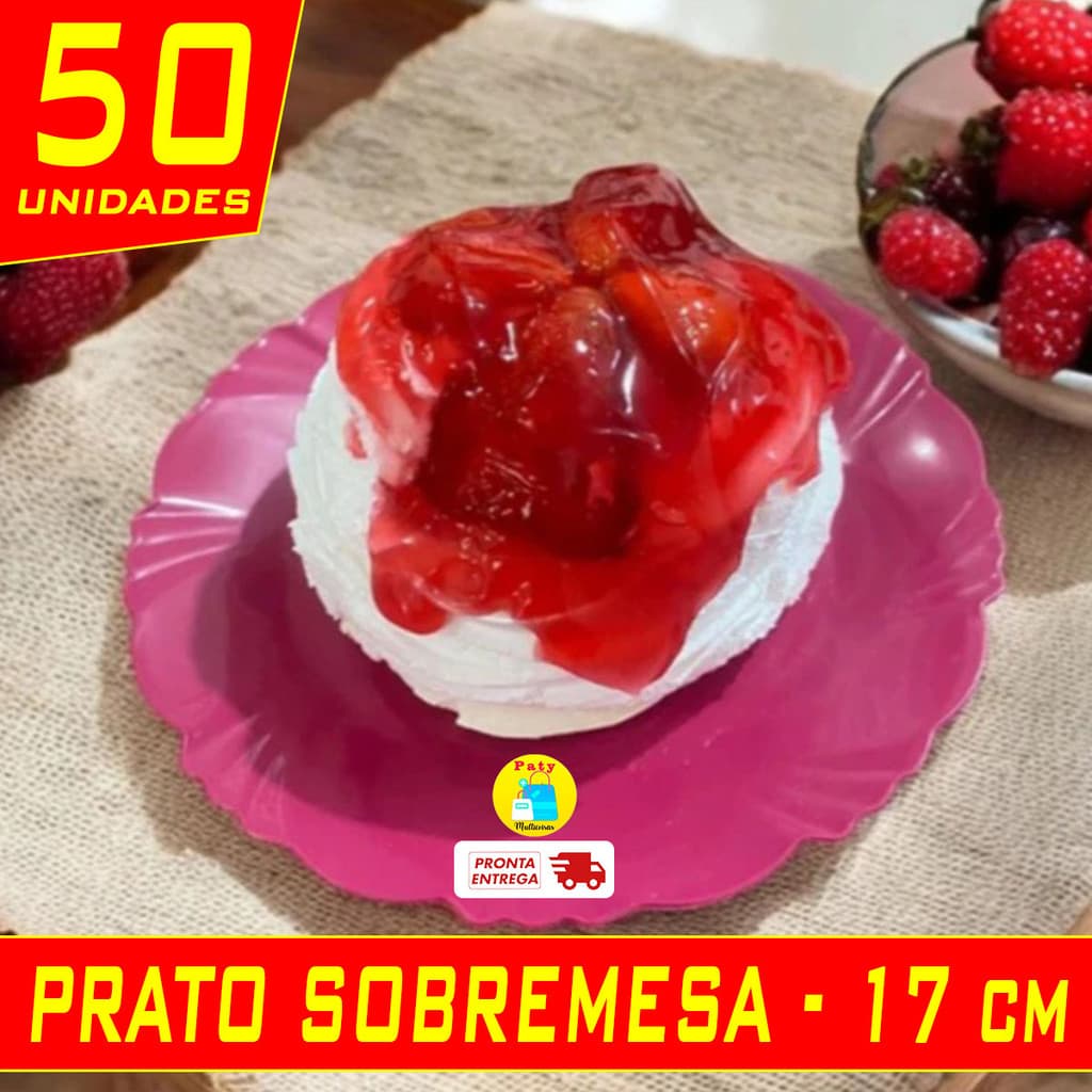 Kit 10 a 50 Pratos sobremesa de plástico 17cm redondo petala churrasco festa