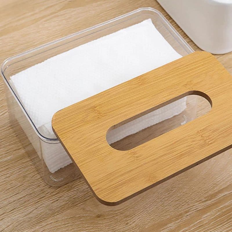 Porta Lenço Guardanapo Tampa de Bambu Decoração Moderno Transparente