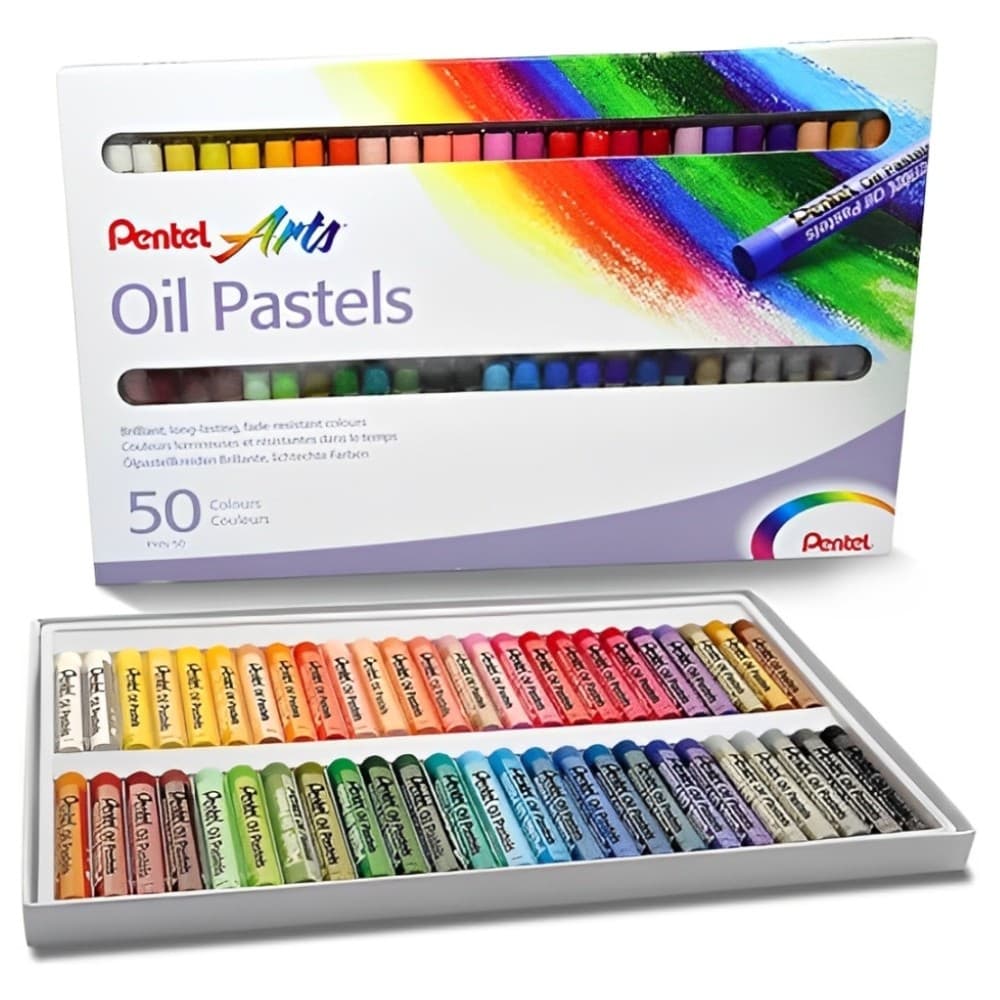 Giz de Cera a Óleo Pentel PHN-50 50 Cores Profissional Macio e Intenso para Arte Escolar e Desenhos