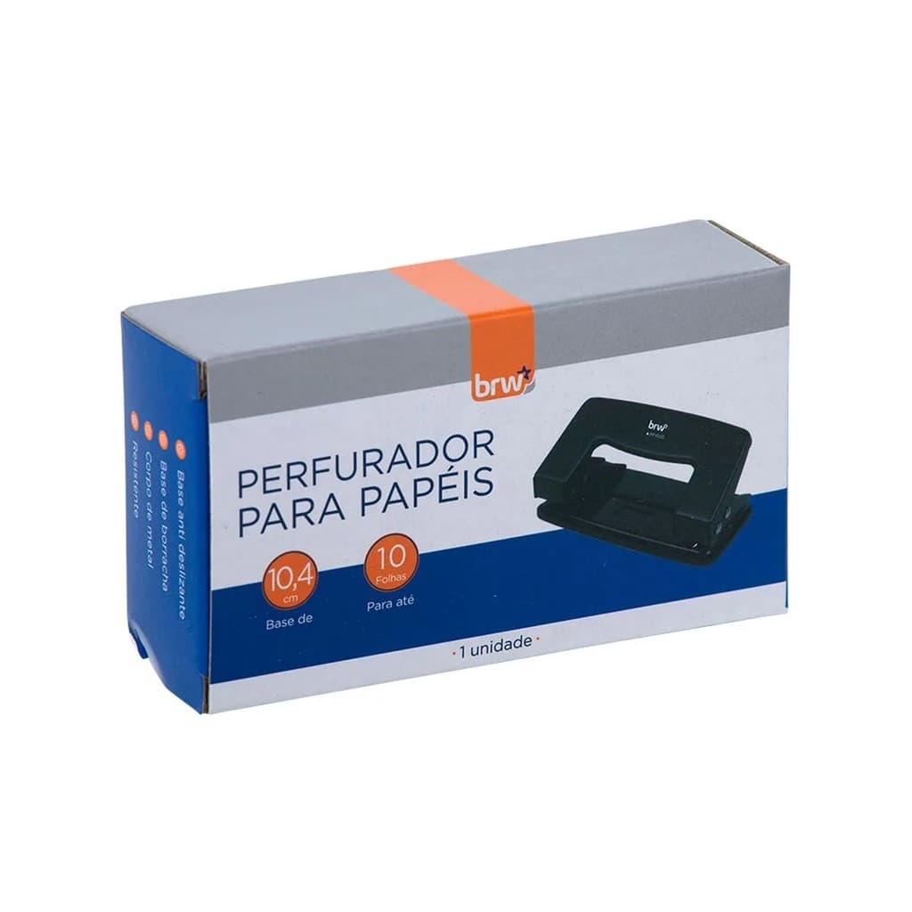 Perfurador Manual 10,4cm para 10 Folhas Escritório Escolar 80mm entre furos Preto