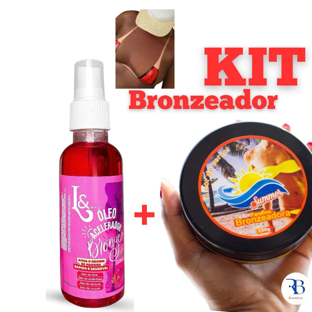 Kit Óleo Acelerador 120ml + Parafina Ativador De Bronze 150g Marquinha De Fita Biquínis