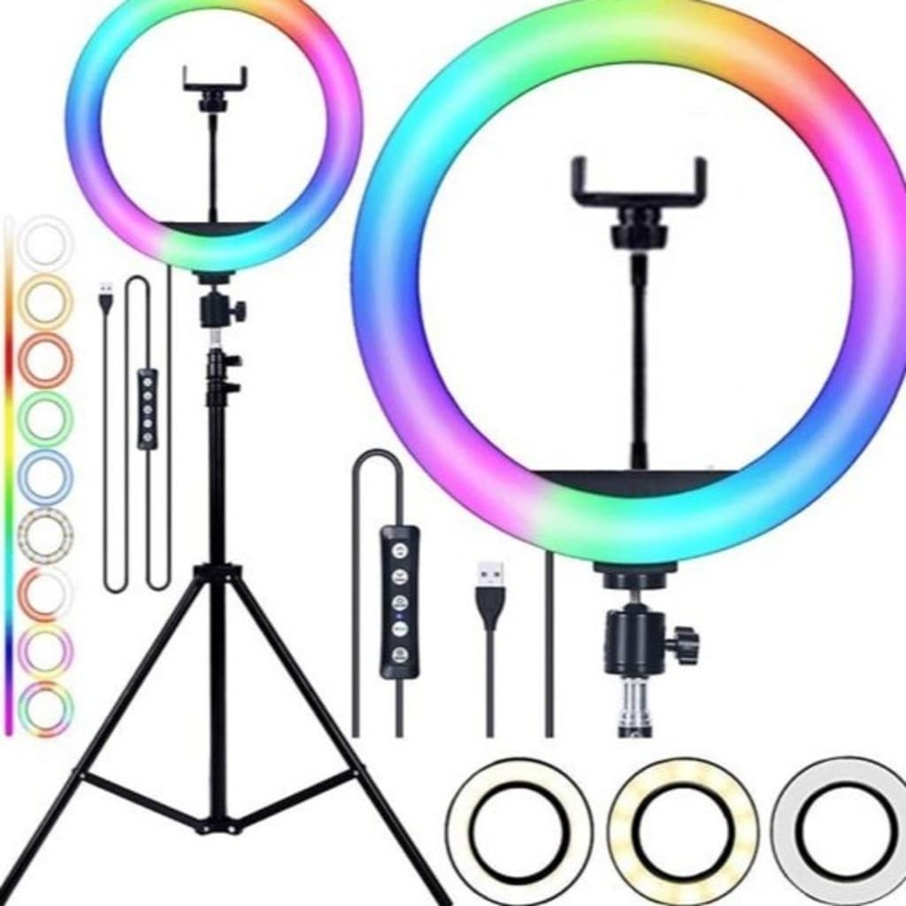 Ring Light Led Luz Iluminador Para Selfie Rgb Colorido 10 polegadas + Tripa 2,1m jimmy