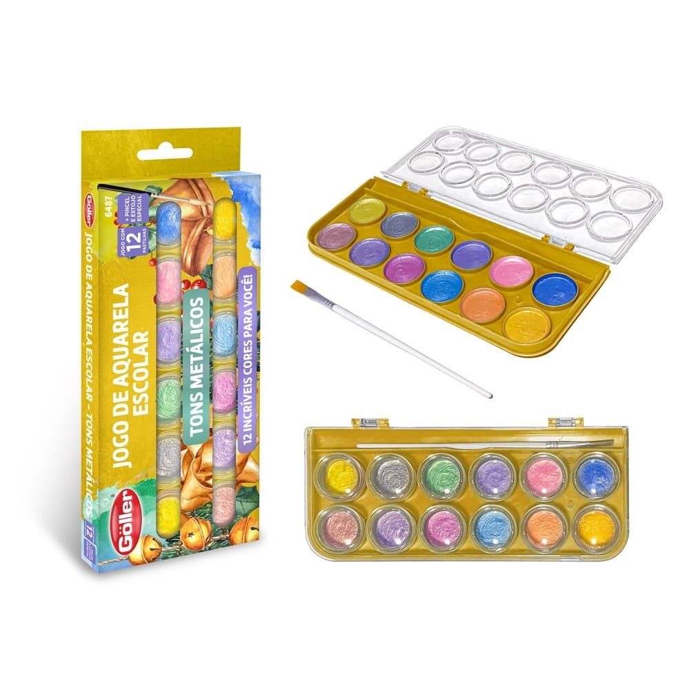 Jogo Aquarela Cor Metálica Estojo Com 12 Cores Göller
