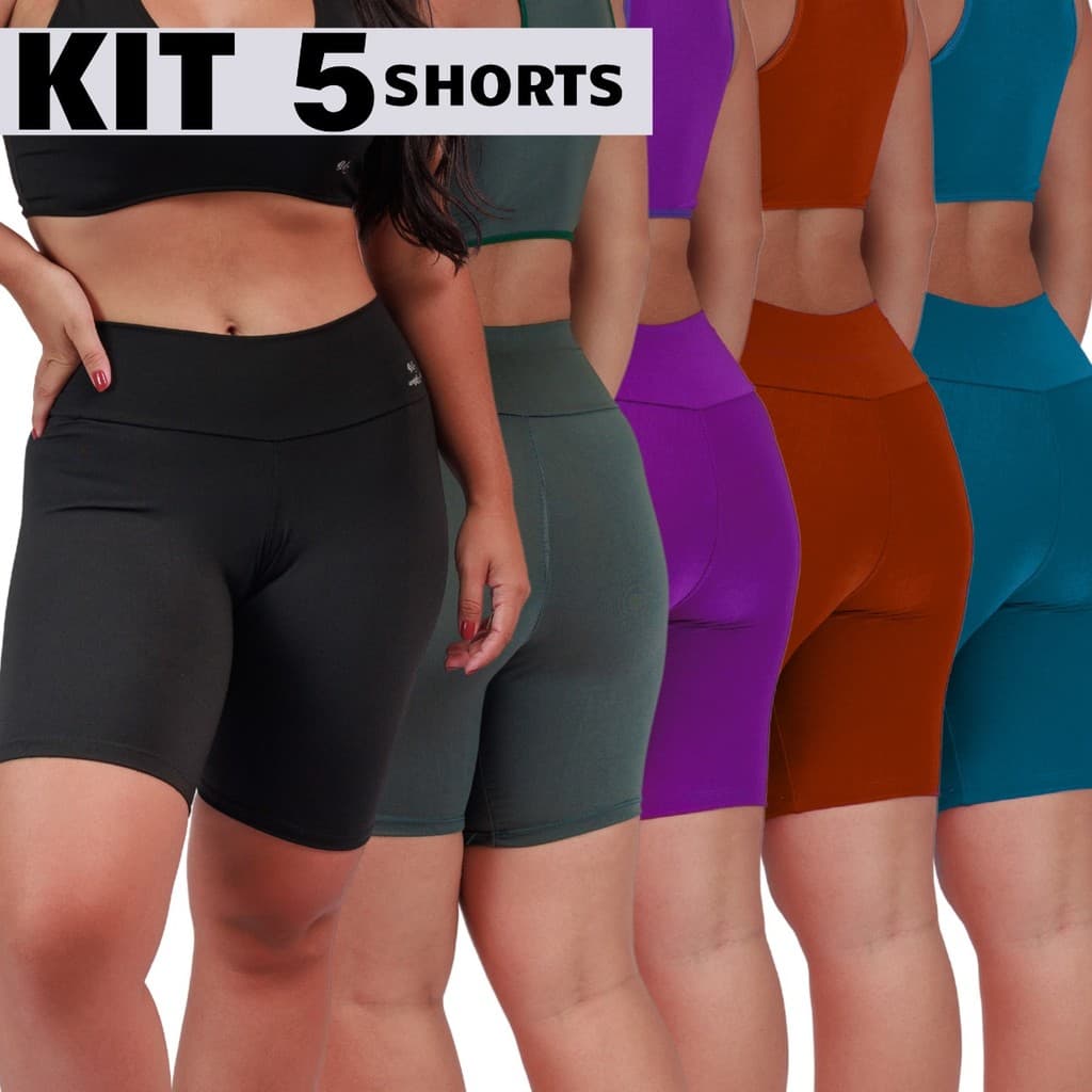 Kit 5 Shorts Fitness Suplex Legging Academia Cós Alto Não fica Transparente