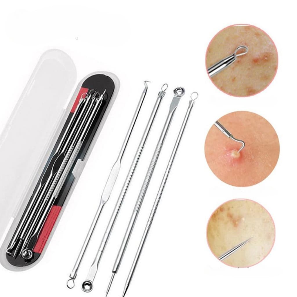 Kit estojo com 4 extratores para remoção de cravos e espinhas - material 100% aço
