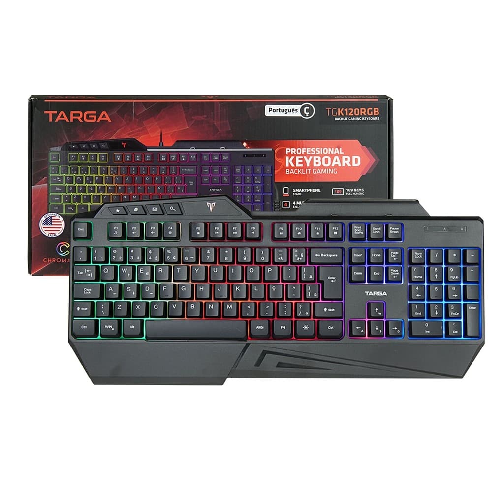 Teclado Gamer Rgb Com Teclas Antighosting Conexão USB Apoio Para Smartphone Abnt2 Teclas Multimidia