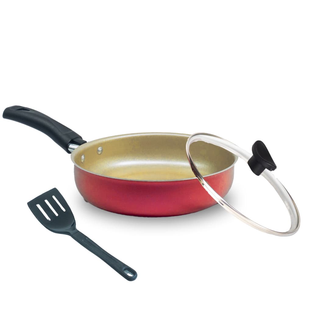 Frigideira Alta Funda 18 cm Teflon Antiaderente com Tampa de Vidro e Espátula