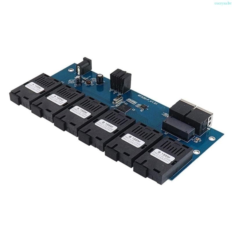 Cucrya 100M Transceptor Fibra Óptica 2 RJ45 A 6SC 20KM Conversores Placa PCBA