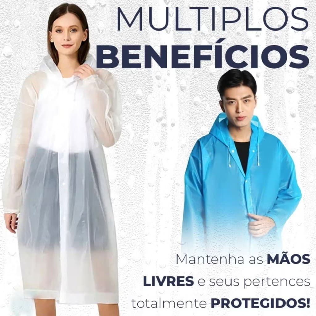 Kit 2 Capa Chuva Adulto Confortável Adolescente Capuz Impermeável Unissex