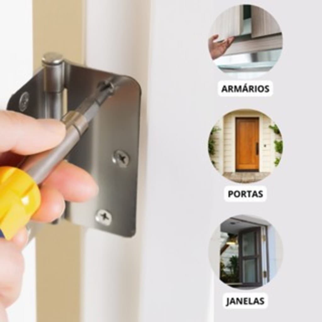 Kit Dobradiças De Aço Inox N-304 com Parafusos Reforçadas Porta Madeira 3UN 6UN 9UN 12UN Vantagem