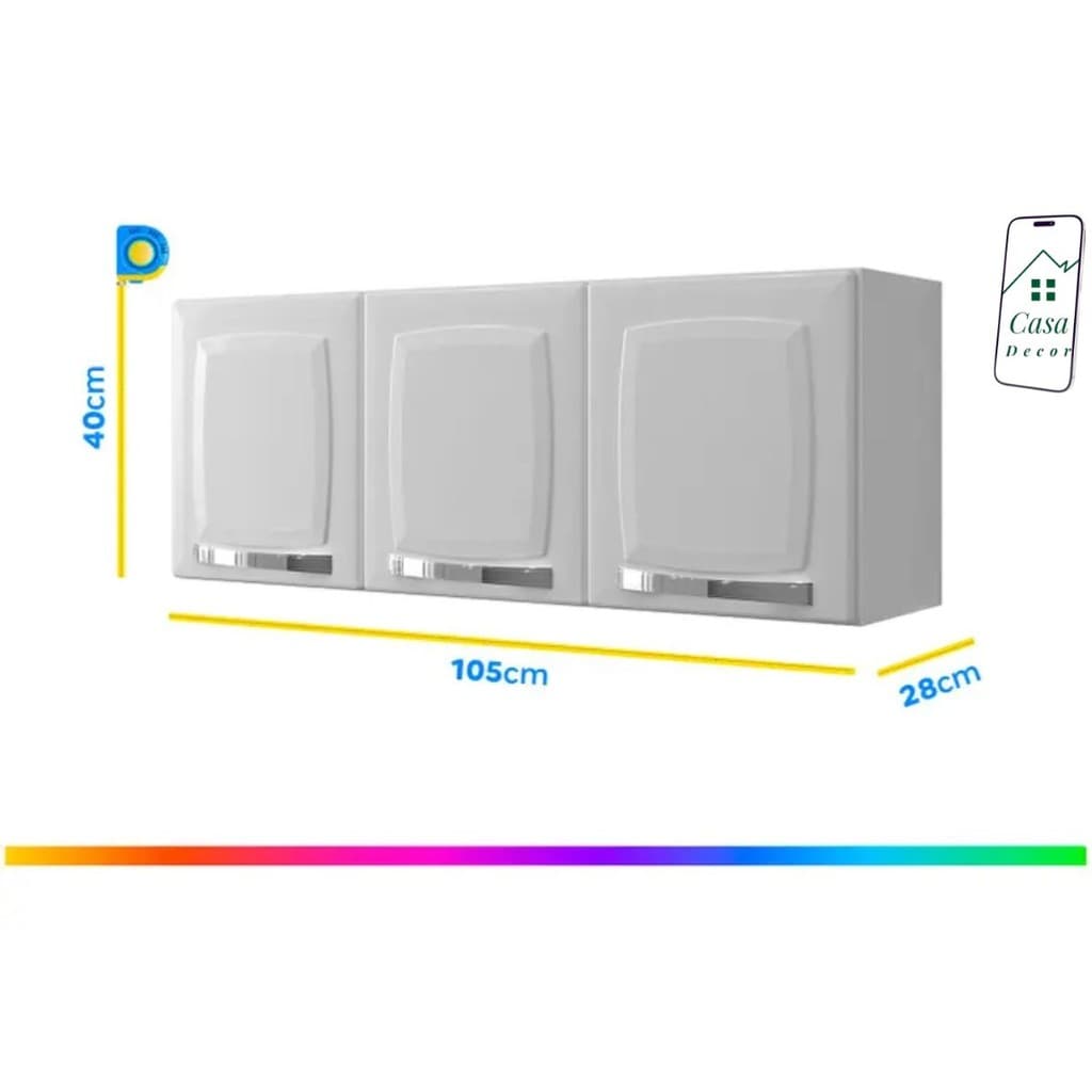 Armário Aéreo com 3 Portas Branco Itatiaia Luxoo