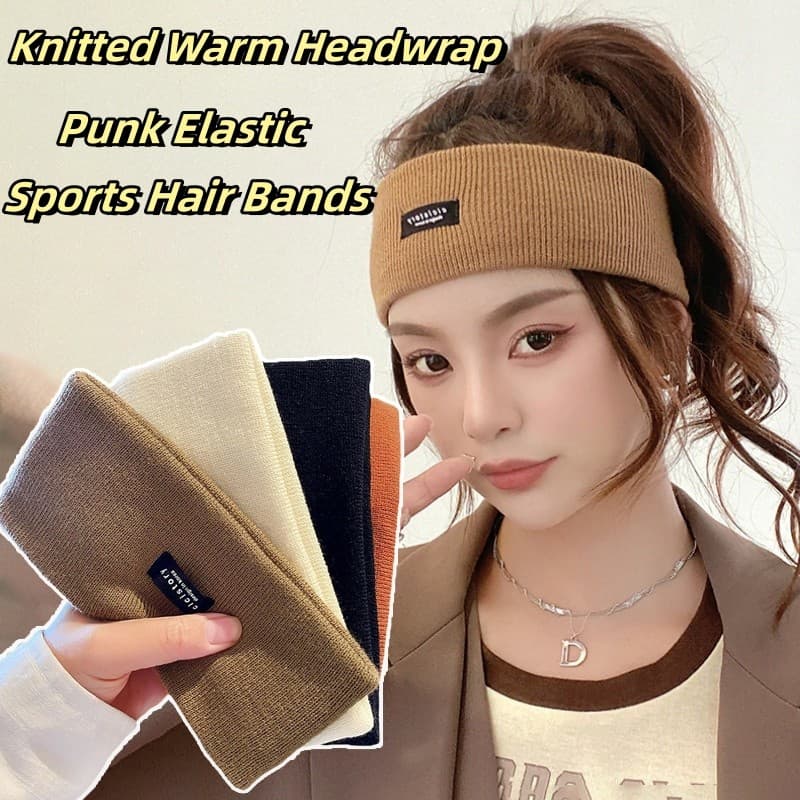 Outono E Inverno Malha De Aba Larga Lã Bandana Rabo De Cavalo Faixa De Cabelo Esportes