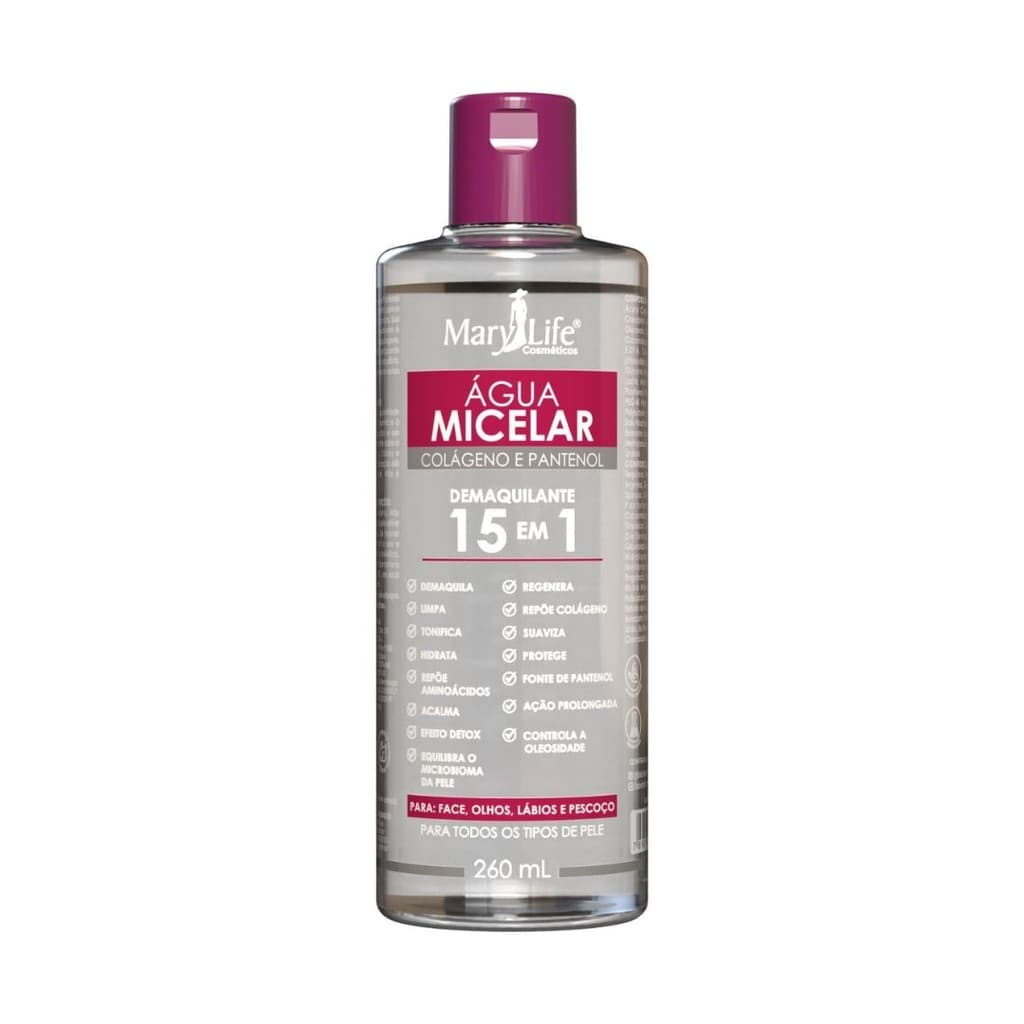 Água Micelar Colágeno e Pantenol Demaquilante 15 em 1 – Mary Life