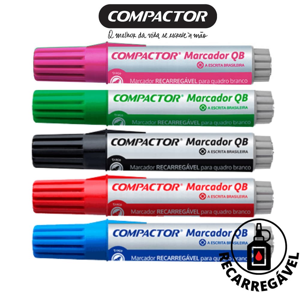 Marcador para Quadro Branco Recarregável Sortidos - COMPACTOR